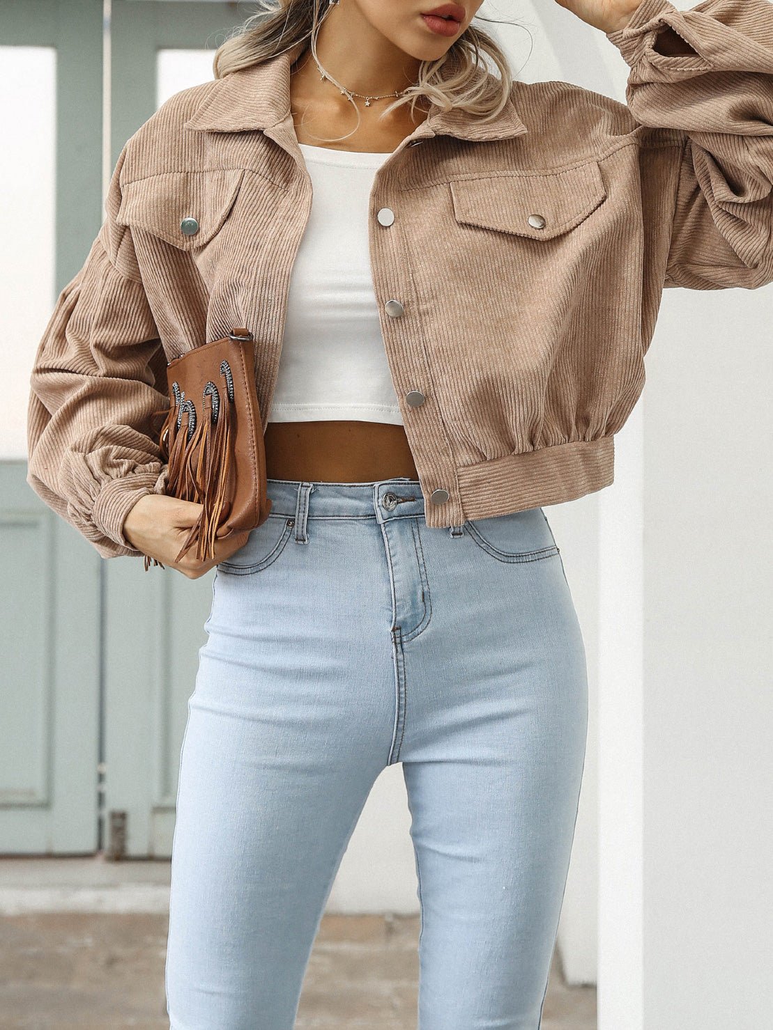 Women's Jackets Casual Lapel Corduroy Single-Breasted Cropped Jacket - Jackets - Instastyled | Online Fashion Free Shipping Clothing, Dresses, Tops, Shoes - 28/09/2022 - 40-50 - coats-jackets