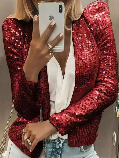 Jackets - Casual Sequined Long Sleeve Jacket - MsDressly