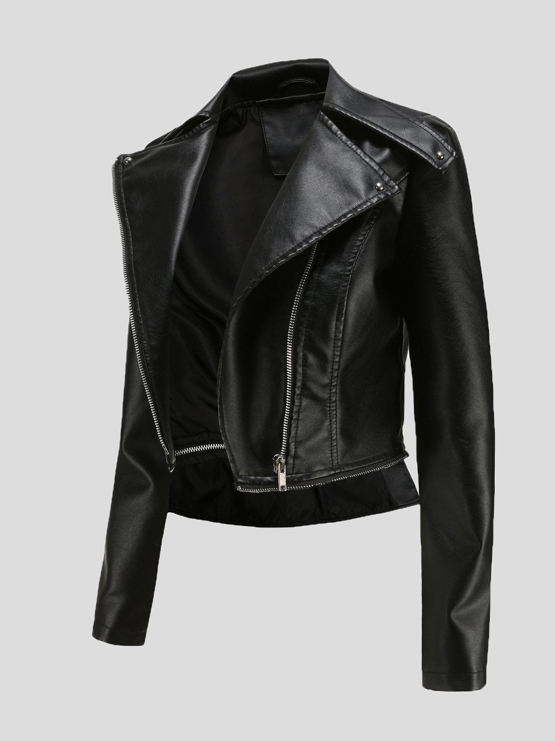 Jackets - Detachable Hem Long Sleeve Fashion Leather Jacket - MsDressly