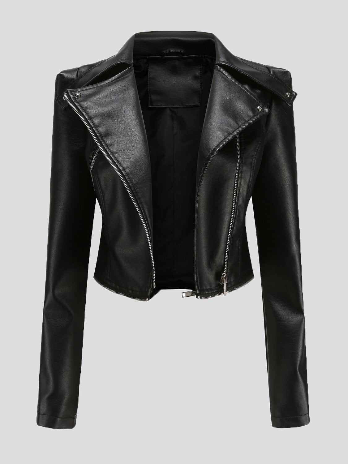 Jackets - Detachable Hem Long Sleeve Fashion Leather Jacket - MsDressly