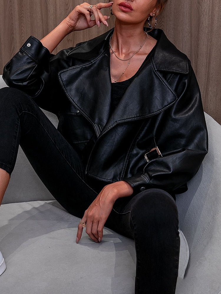 Women's Jackets Fashion Casual Loose Long Sleeved Leather Jacket - Jackets - Instastyled | Online Fashion Free Shipping Clothing, Dresses, Tops, Shoes - 30/12/2022 - coats-jackets - color-black