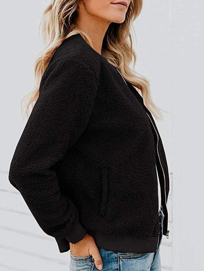 Women's Jackets Fashion Plush Zipper Long Sleeve Jacket - Coats & Jackets - INS | Online Fashion Free Shipping Clothing, Dresses, Tops, Shoes - 08/11/2021 - 30-40 - Coats & Jackets