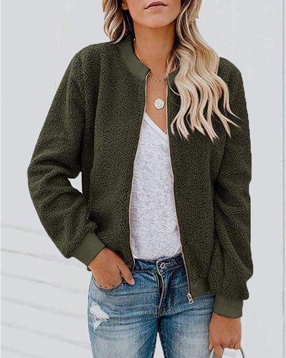 Women's Jackets Fashion Plush Zipper Long Sleeve Jacket - Coats & Jackets - INS | Online Fashion Free Shipping Clothing, Dresses, Tops, Shoes - 08/11/2021 - 30-40 - Coats & Jackets