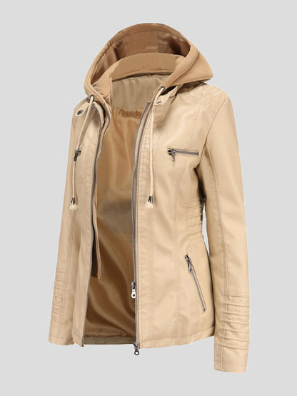 Women's Jackets Hooded Zipper Detachable Pu Leather Jacket - Coats & Jackets - INS | Online Fashion Free Shipping Clothing, Dresses, Tops, Shoes - 27/08/2021 - Coats & Jackets - color-apricot