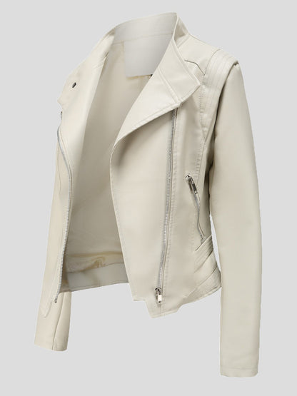 Women's Jackets Lapel Slim Long Sleeve Short PU Leather Jacket - Coats & Jackets - INS | Online Fashion Free Shipping Clothing, Dresses, Tops, Shoes - 29/11/2021 - Coats & Jackets - color-beige