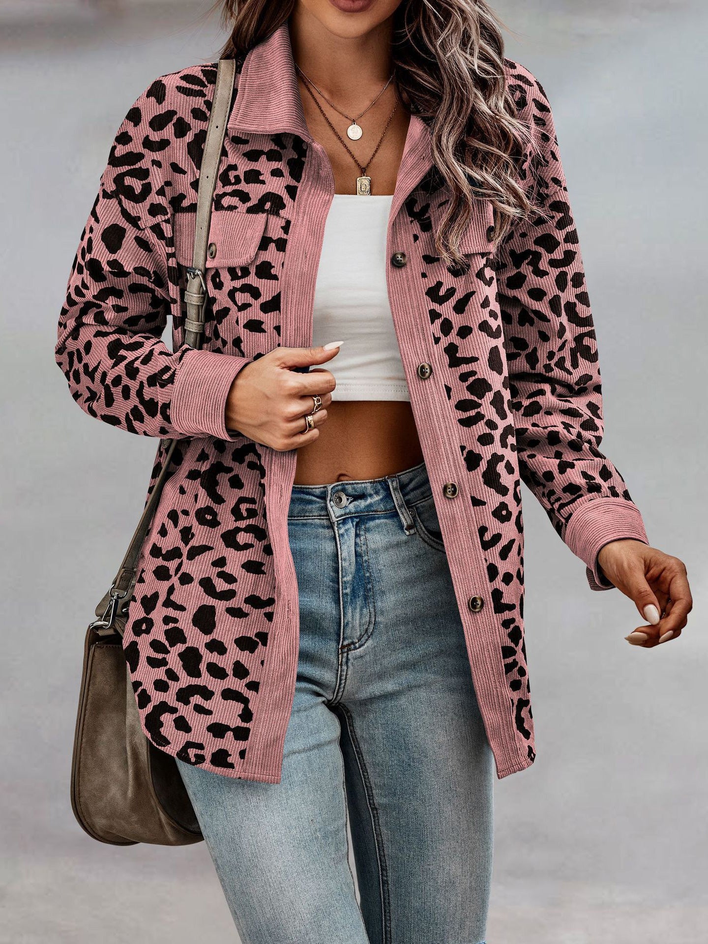 Women's Jackets Leopard Print Pocket Button Long Sleeve Jacket - Jackets - Instastyled | Online Fashion Free Shipping Clothing, Dresses, Tops, Shoes - 02/09/2022 - Coats & Jackets - color-apricot