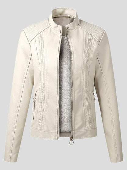 Women's Jackets Long Sleeve Pu Leather Short Motorcycle Jacket - Coats & Jackets - INS | Online Fashion Free Shipping Clothing, Dresses, Tops, Shoes - 26/08/2021 - Coats & Jackets - color-beige