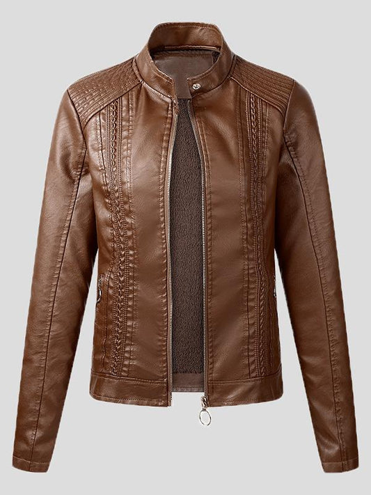 Women's Jackets Long Sleeve Pu Leather Short Motorcycle Jacket - Coats & Jackets - INS | Online Fashion Free Shipping Clothing, Dresses, Tops, Shoes - 26/08/2021 - Coats & Jackets - color-beige