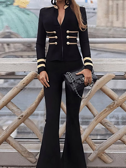 Women's Jackets Navy Slim Fit Gold Zip Long Sleeve Jackets