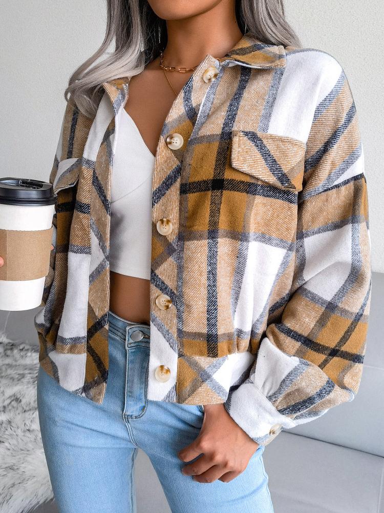 Women's Jackets Plaid Lantern Long Sleeve Woolen Jacket - Coats & Jackets - INS | Online Fashion Free Shipping Clothing, Dresses, Tops, Shoes - 03/11/2021 - 30-40 - Coats & Jackets