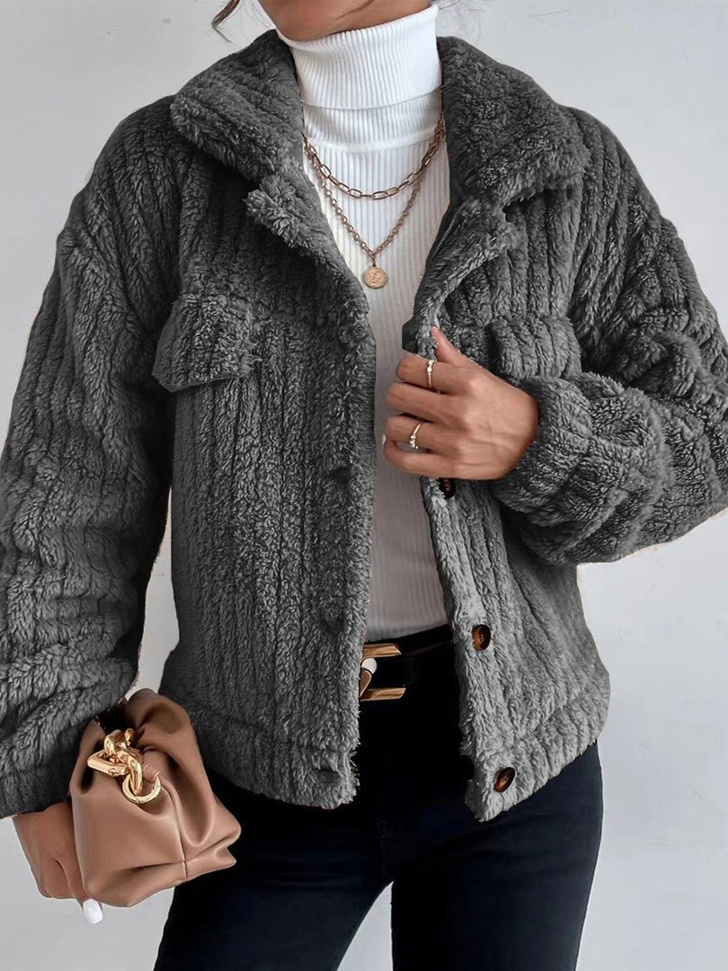 Women's Jackets Plush Lapel Button Long Sleeve Jacket - Jackets - Instastyled | Online Fashion Free Shipping Clothing, Dresses, Tops, Shoes - 29/08/2022 - Coats & Jackets - Color_Apricot