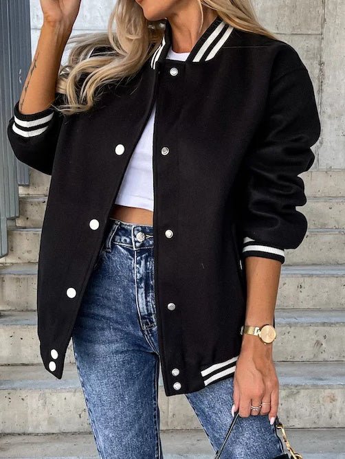 Women's Jackets Pocket Snaps Baseball Wool Jacket - Jackets - Instastyled | Online Fashion Free Shipping Clothing, Dresses, Tops, Shoes - 19/09/2022 - Color_Black - Color_Green