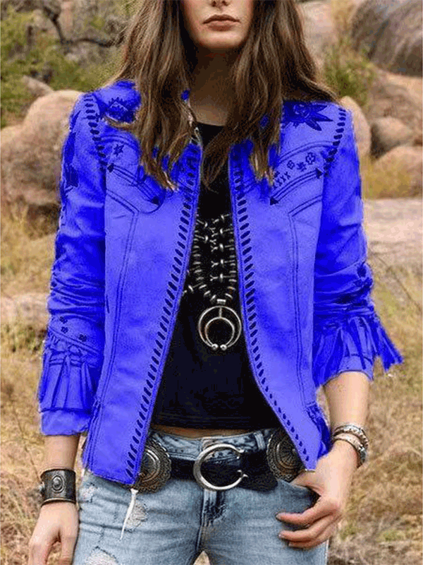 Women's Jackets Printed Fringe Long Sleeve Slim Fit Jacket - Jackets - Instastyled | Online Fashion Free Shipping Clothing, Dresses, Tops, Shoes - 13/09/2022 - coats-jackets - color-blue