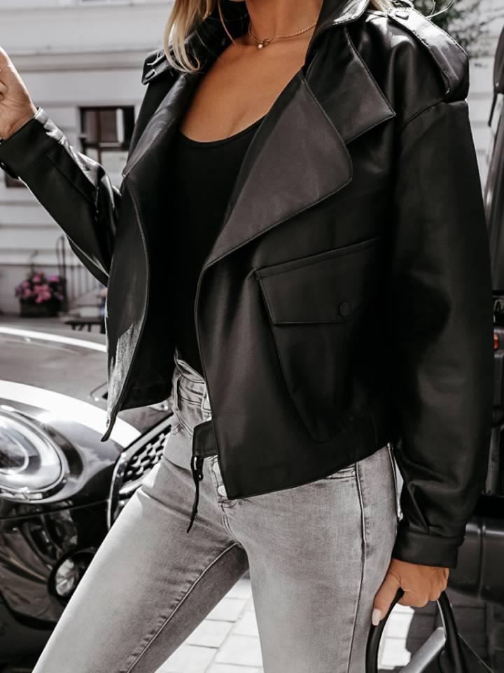 Women's Jackets Pure Casual Pocket Short Leather Jacket - Coats & Jackets - INS | Online Fashion Free Shipping Clothing, Dresses, Tops, Shoes - 09/11/2021 - 40-50 - Coats & Jackets