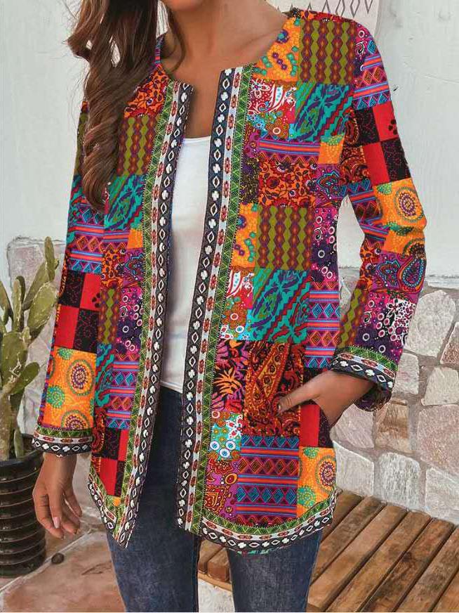 Women's Jackets Retro Print Pocket Long Sleeve Cardigan Jacket - Coats & Jackets - INS | Online Fashion Free Shipping Clothing, Dresses, Tops, Shoes - 08/10/2021 - 20-30 - Coats & Jackets