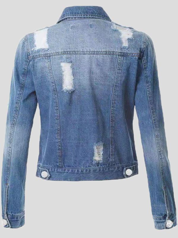Women's Jackets Ripped Pocket Long Sleeve Denim Jacket - Coats & Jackets - Instastyled | Online Fashion Free Shipping Clothing, Dresses, Tops, Shoes - 02/12/2021 - 40-50 - Coats & Jackets