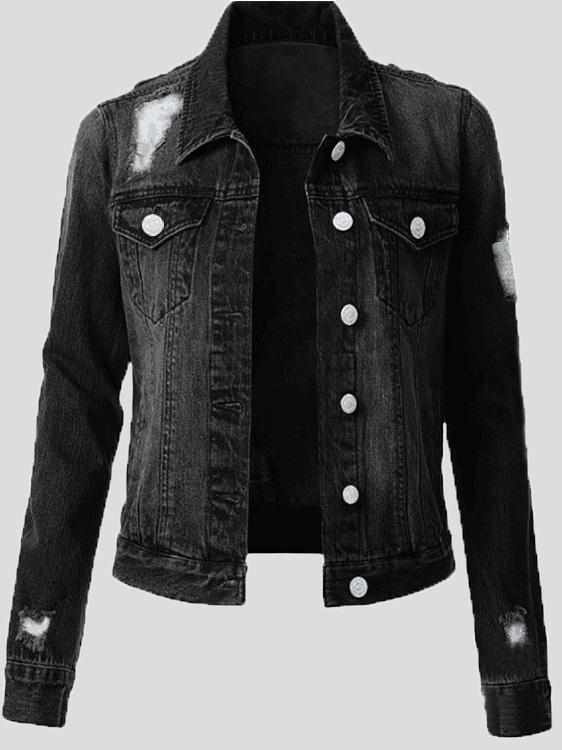 Women's Jackets Ripped Pocket Long Sleeve Denim Jacket - Coats & Jackets - Instastyled | Online Fashion Free Shipping Clothing, Dresses, Tops, Shoes - 02/12/2021 - 40-50 - Coats & Jackets