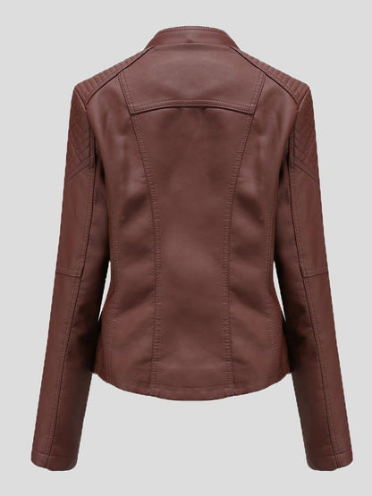 Jackets - Short Slim Leather Motorcycle Jacket - MsDressly
