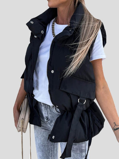 Women's Jackets Sleeveless Zip Pocket Drawstring Jacket - Coats & Jackets - INS | Online Fashion Free Shipping Clothing, Dresses, Tops, Shoes - 20/11/2021 - Coats & Jackets - color-black