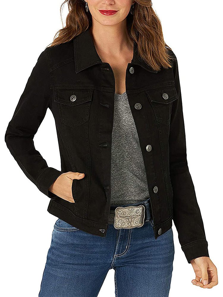 Women's Jackets Solid Flapped Pocket Single Breasted Denim Jacket - MsDressly
