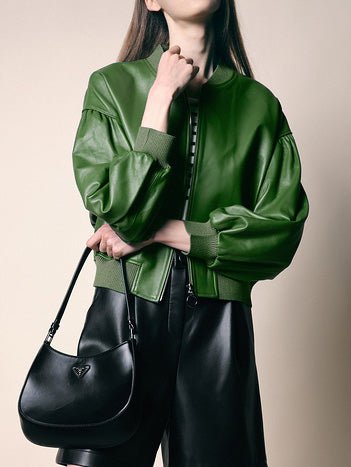 Women's Jackets Solid Zipper Short Leather Jacket - MsDressly