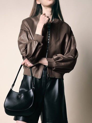 Women's Jackets Solid Zipper Short Leather Jacket - MsDressly