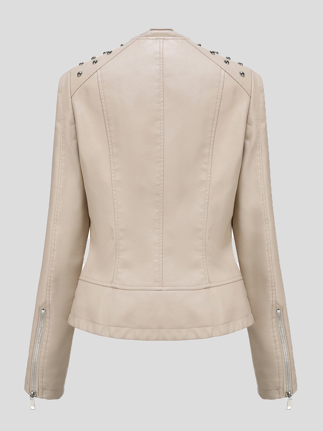 Women's Jackets Studded Zipper Lapel Leather Jacket - Coats & Jackets - INS | Online Fashion Free Shipping Clothing, Dresses, Tops, Shoes - 20/10/2021 - Coats & Jackets - color-beige