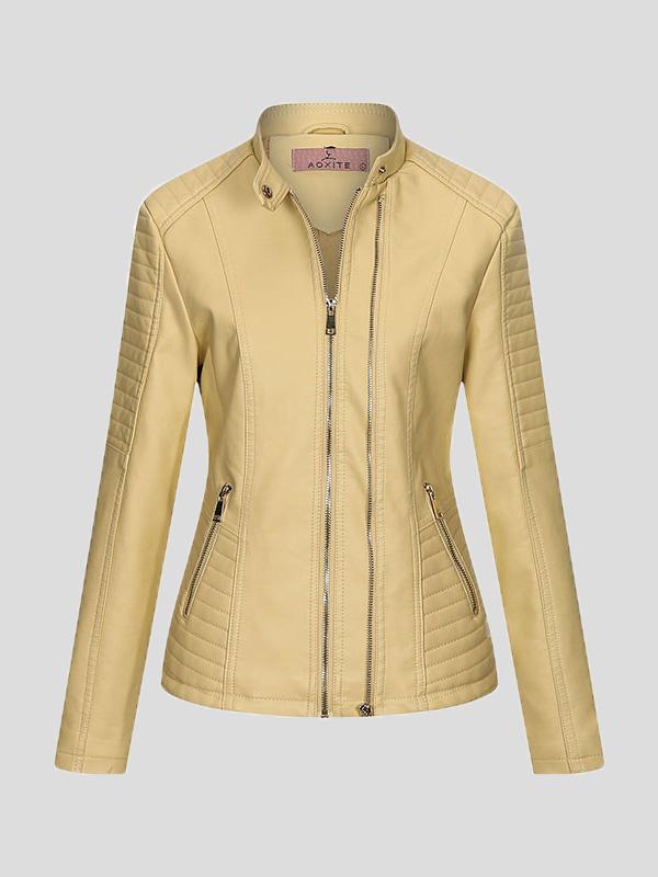 Women's Jackets Temperament Slim Zipped Leather Jacket - MsDressly