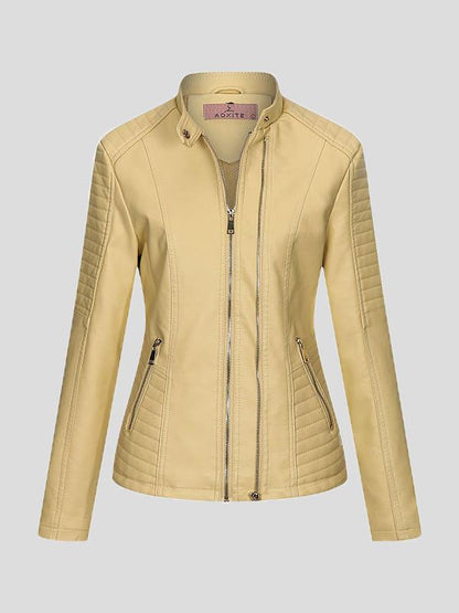 Women's Jackets Temperament Slim Zipped Leather Jacket - MsDressly