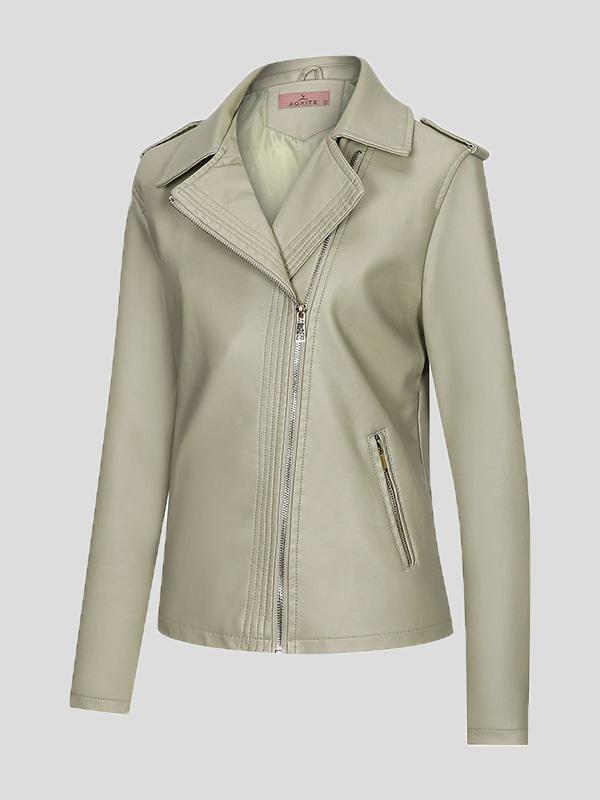 Women's Jackets Temperament Slim Zipper Lapel Pu Leather Jacket - Coats & Jackets - INS | Online Fashion Free Shipping Clothing, Dresses, Tops, Shoes - 26/08/2021 - Coats & Jackets - color-black