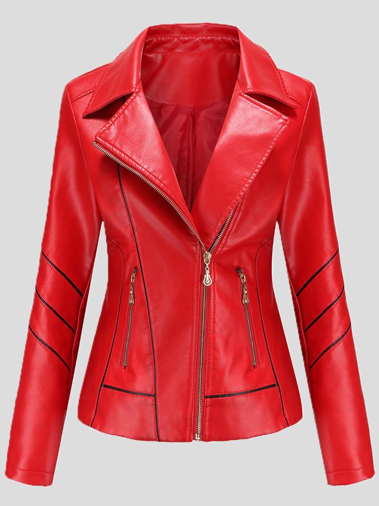Women's Jackets Zipper Long Sleeve PU Motorcycle Jacket - Coats & Jackets - INS | Online Fashion Free Shipping Clothing, Dresses, Tops, Shoes - 28/10/2021 - Coats & Jackets - color-black