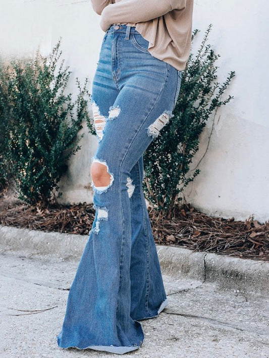 Women's Jeans Casual Ripped Wash Flare Jeans - Jeans - Instastyled | Online Fashion Free Shipping Clothing, Dresses, Tops, Shoes - 16/03/2022 - 40-50 - Bottoms