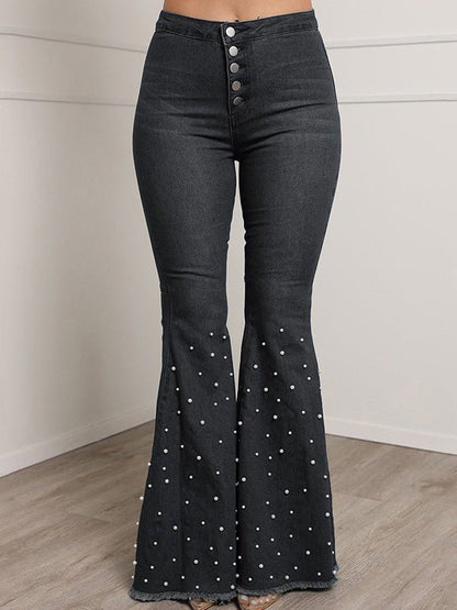 Women's Jeans Casual Stretch Beaded Flared Denim - Jeans - Instastyled | Online Fashion Free Shipping Clothing, Dresses, Tops, Shoes - 04/03/2022 - 30-40 - Bottoms