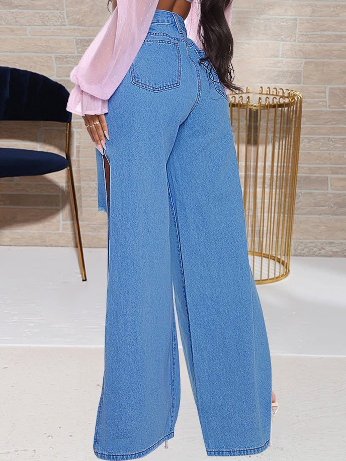 Women's Jeans Fashion Ripped High Slit Jeans - Jeans - Instastyled | Online Fashion Free Shipping Clothing, Dresses, Tops, Shoes - 03/03/2022 - 40-50 - Bottoms