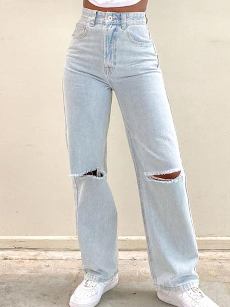 Women's Jeans Fashion Ripped High Waist Jeans - Jeans - INS | Online Fashion Free Shipping Clothing, Dresses, Tops, Shoes - 04/11/2021 - 30-40 - Bottoms