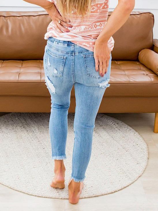 Women's Jeans High-Rise Ripped Elastic Waist Jeans - Jeans - Instastyled | Online Fashion Free Shipping Clothing, Dresses, Tops, Shoes - 14/12/2021 - 30-40 - Bottoms