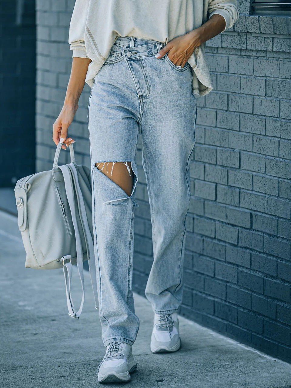 Women's Jeans Irregular Ripped Casual Jeans - Jeans - Instastyled | Online Fashion Free Shipping Clothing, Dresses, Tops, Shoes - 17/02/2022 - 40-50 - Bottoms