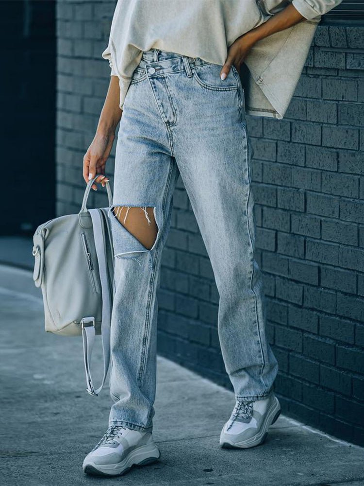Women's Jeans Irregular Ripped Casual Jeans - Jeans - Instastyled | Online Fashion Free Shipping Clothing, Dresses, Tops, Shoes - 17/02/2022 - 40-50 - Bottoms
