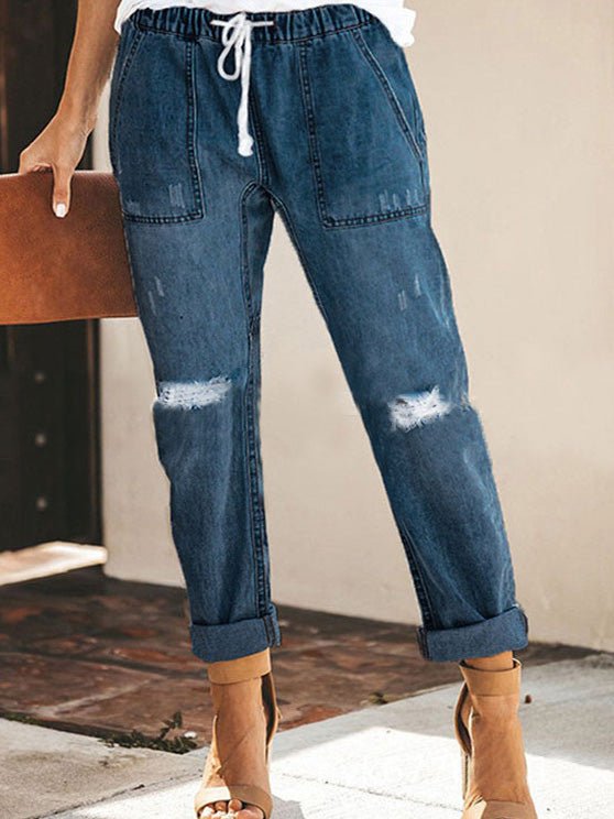 Women's Jeans Lace-Up Pocket Straight Jeans - Jeans - Instastyled | Online Fashion Free Shipping Clothing, Dresses, Tops, Shoes - 30-40 - 30/06/2022 - Bottoms