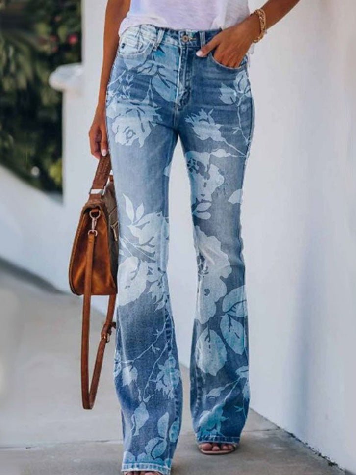 Women's Jeans Printed Single-Breasted Pocket Casual Jeans - Jeans - Instastyled | Online Fashion Free Shipping Clothing, Dresses, Tops, Shoes - 03/08/2022 - Bottoms - Color_Blue