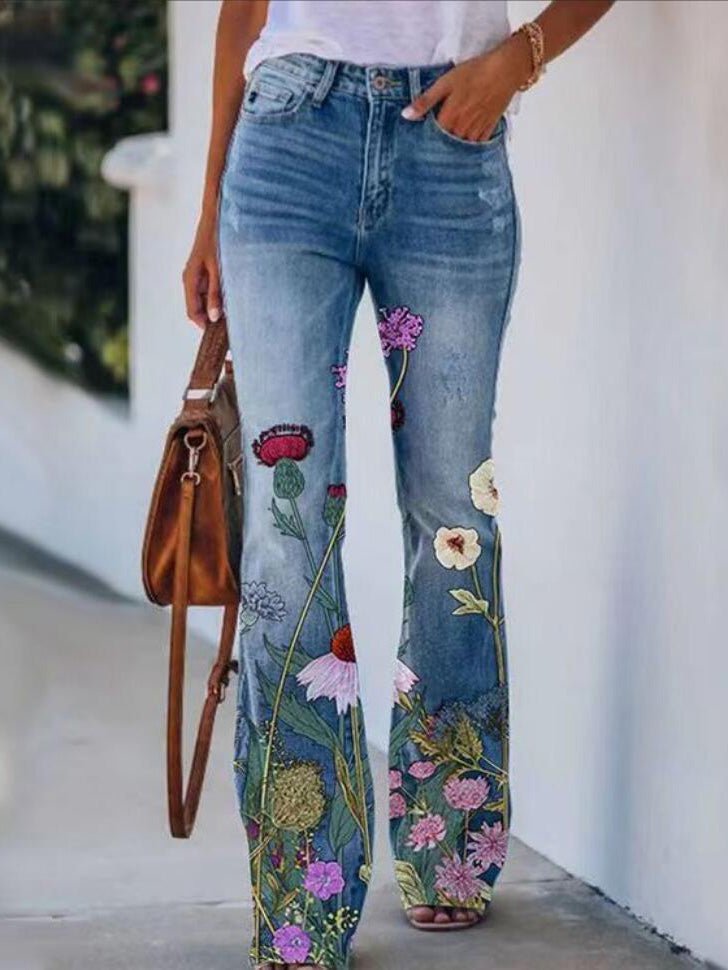Women's Jeans Printed Single-Breasted Pocket Casual Jeans - Jeans - Instastyled | Online Fashion Free Shipping Clothing, Dresses, Tops, Shoes - 03/08/2022 - Bottoms - Color_Blue