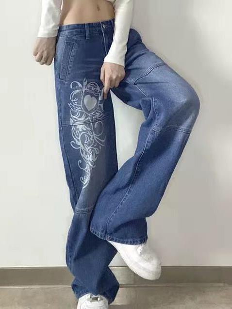 Women's Jeans Printed Straight Casual Jeans - Jeans - Instastyled | Online Fashion Free Shipping Clothing, Dresses, Tops, Shoes - 17/02/2022 - 40-50 - Bottoms