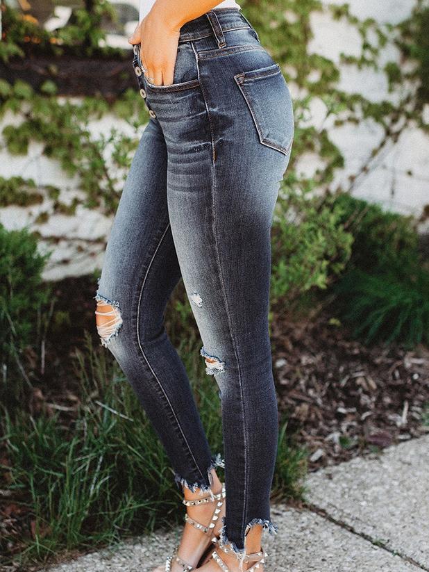Women's Jeans Ripped Buttons Slim Mid-Rise Jeans - Jeans - INS | Online Fashion Free Shipping Clothing, Dresses, Tops, Shoes - 04/11/2021 - 30-40 - Bottoms