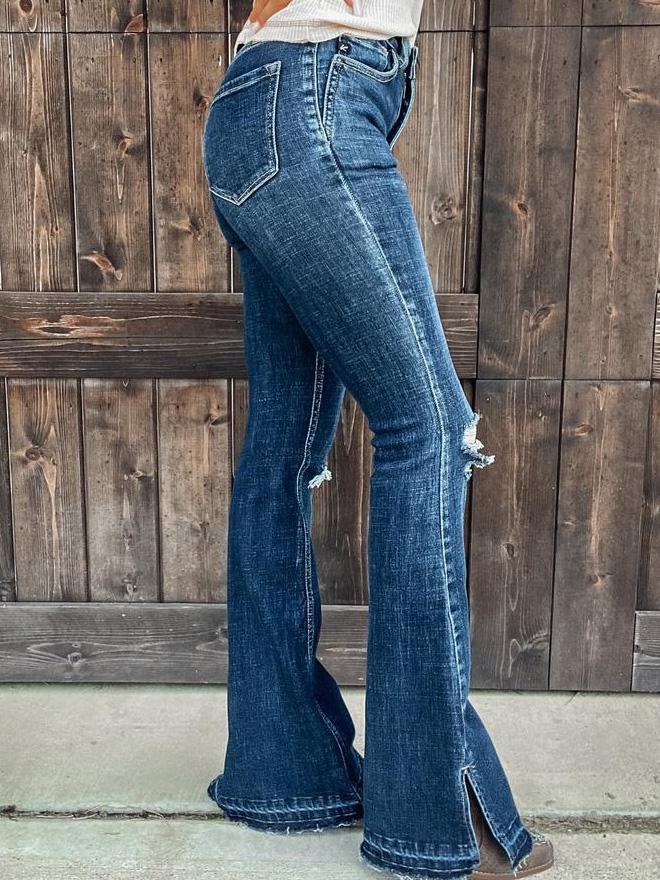 Women's Jeans Ripped High-Rise Split Bootcut Jeans - Jeans - Instastyled | Online Fashion Free Shipping Clothing, Dresses, Tops, Shoes - 09/12/2021 - 30-40 - Bottoms