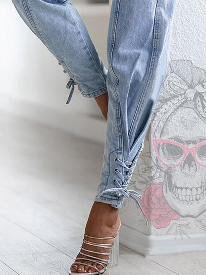 Women's Jeans Simple High Waist Slim Tie Feet Jean - Jeans - INS | Online Fashion Free Shipping Clothing, Dresses, Tops, Shoes - 23/10/2021 - 30-40 - Bottoms