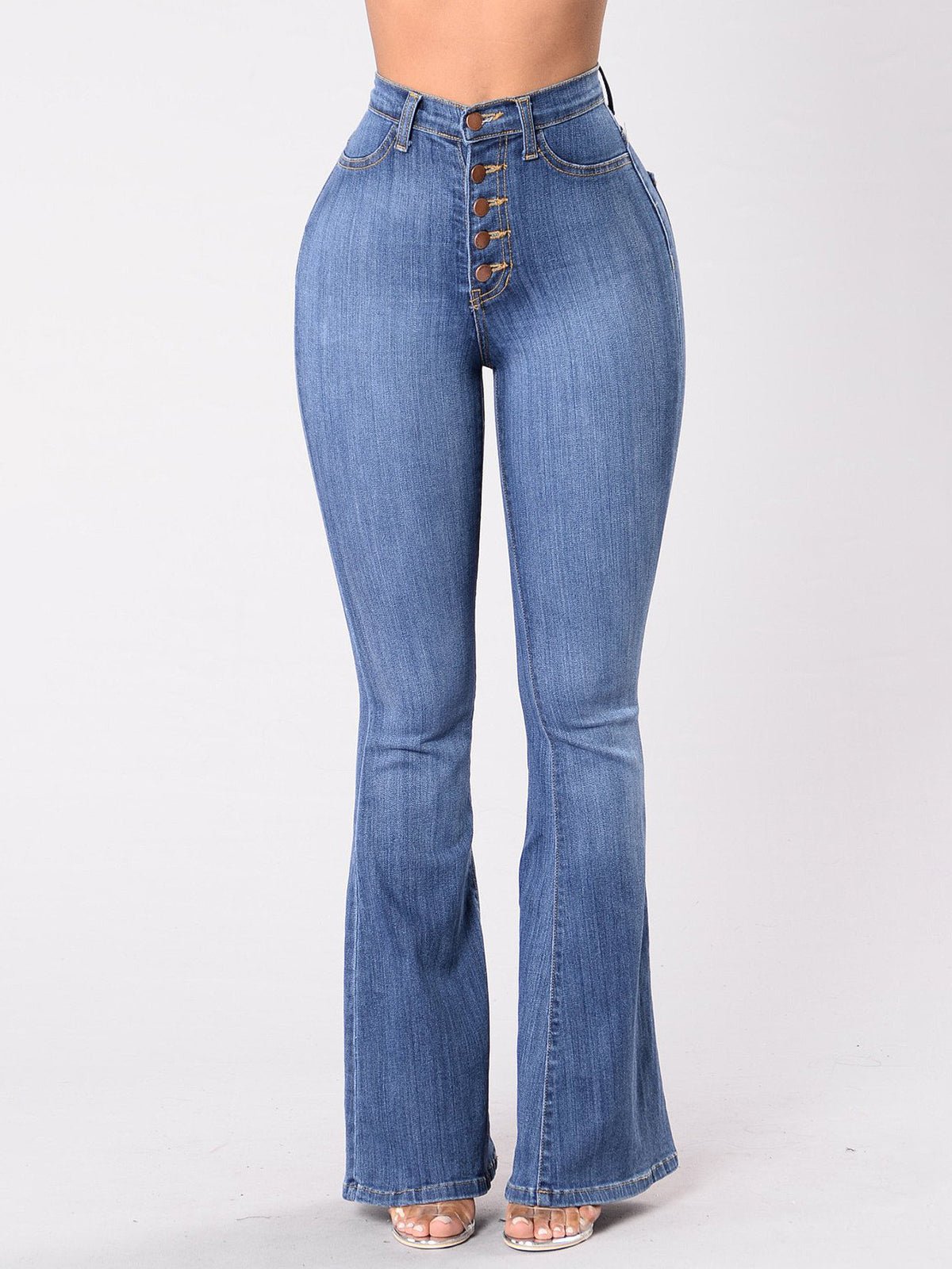 Jeans - Slim Fitting High Waist Flare Jeans - MsDressly