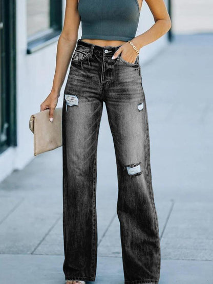 Women's Jeans Washed And Ripped Wide-Leg Jeans - Jeans - INS | Online Fashion Free Shipping Clothing, Dresses, Tops, Shoes - 20-30 - 25/08/2021 - Bottom
