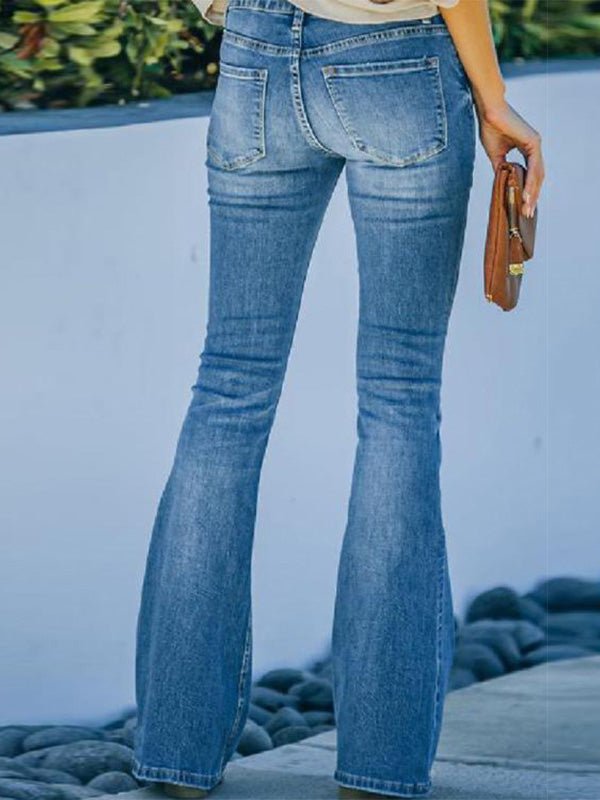 Women's Jeans Washed Button Slim Fit Micro-Flare Jeans - Jeans - Instastyled | Online Fashion Free Shipping Clothing, Dresses, Tops, Shoes - 15/03/2022 - 40-50 - Bottoms