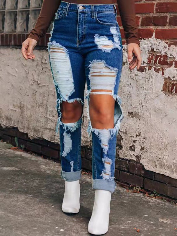 Women's Jeans Washed Ripped Casual Jeans - Jeans - Instastyled | Online Fashion Free Shipping Clothing, Dresses, Tops, Shoes - 17/03/2022 - 40-50 - Bottoms