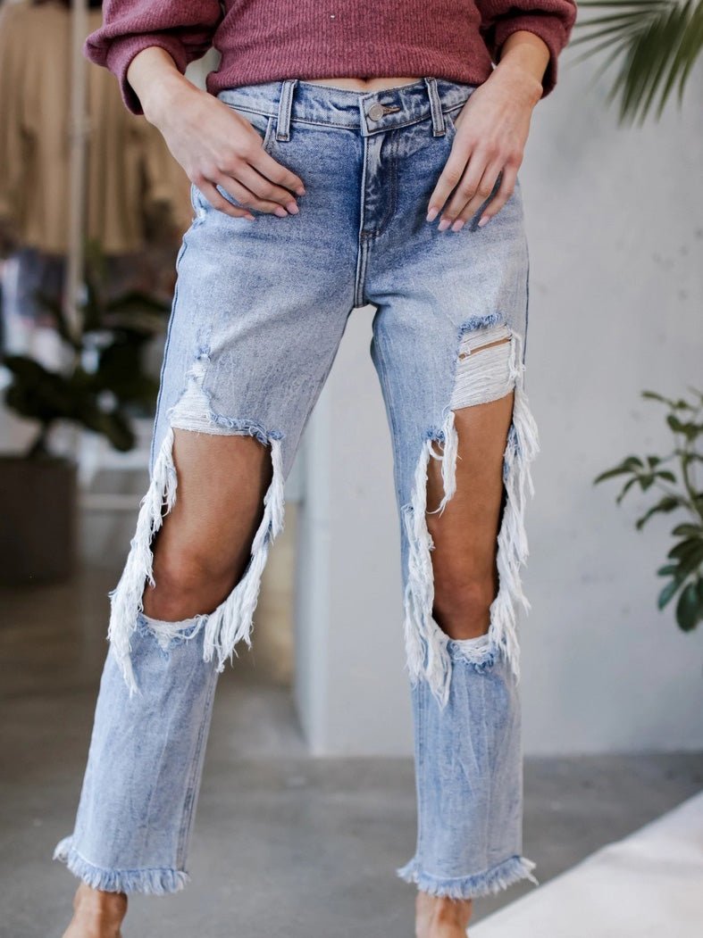 Women's Jeans Washed Ripped Pocket Jeans - Jeans - Instastyled | Online Fashion Free Shipping Clothing, Dresses, Tops, Shoes - 30/03/2022 - Bottoms - Color_Blue